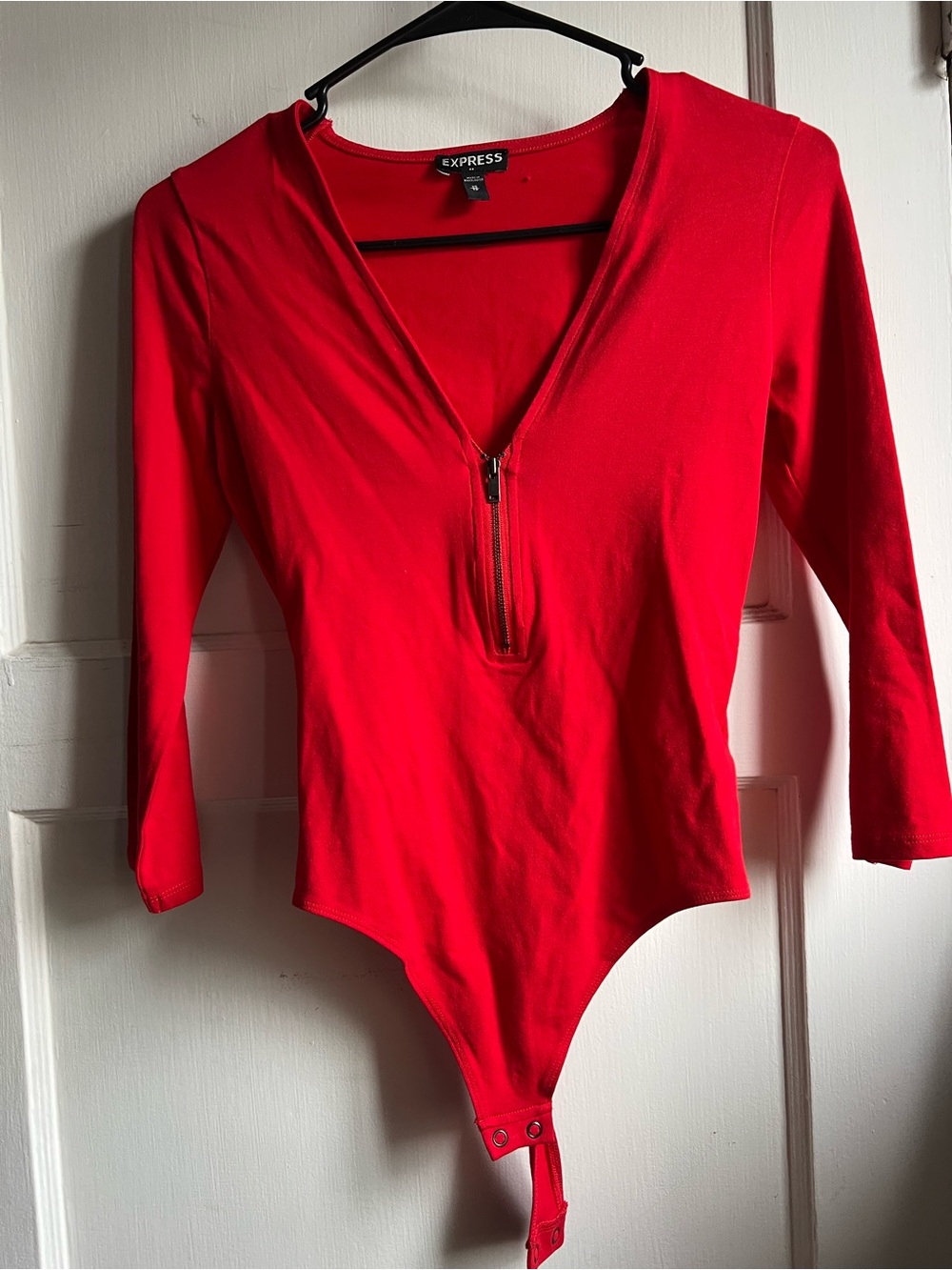 Express Red Long-Sleeve Zip-Front Bodysuit
